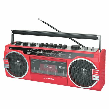 AUDIOBOX RXC-25BT 10-Watt Portable Cassette Player and Recorder Boombox with 3-Band Radio, Bluetooth Red RXC-25BTRED